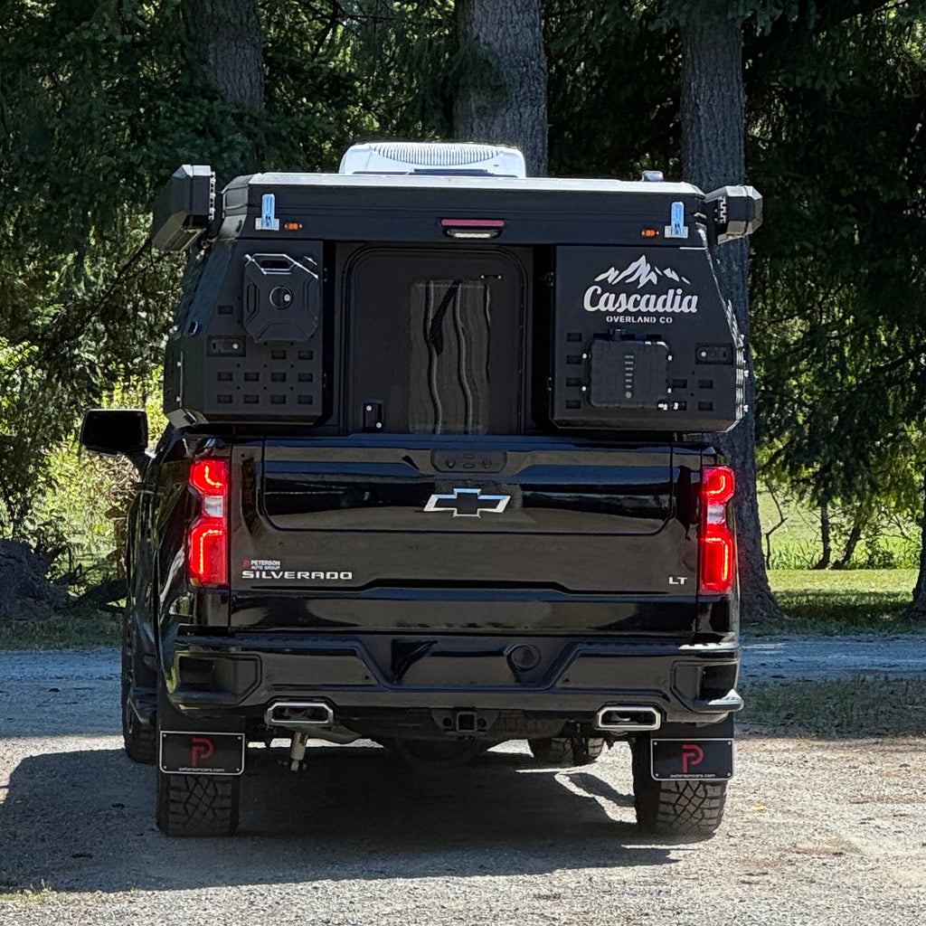 Cascadia Overland Apex on Silverado Trail Boss Truck rear view