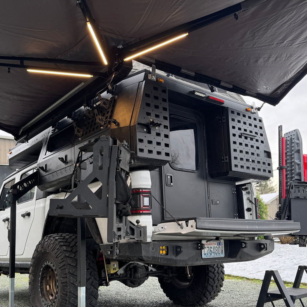 on jeep gladiator rear view with awning out