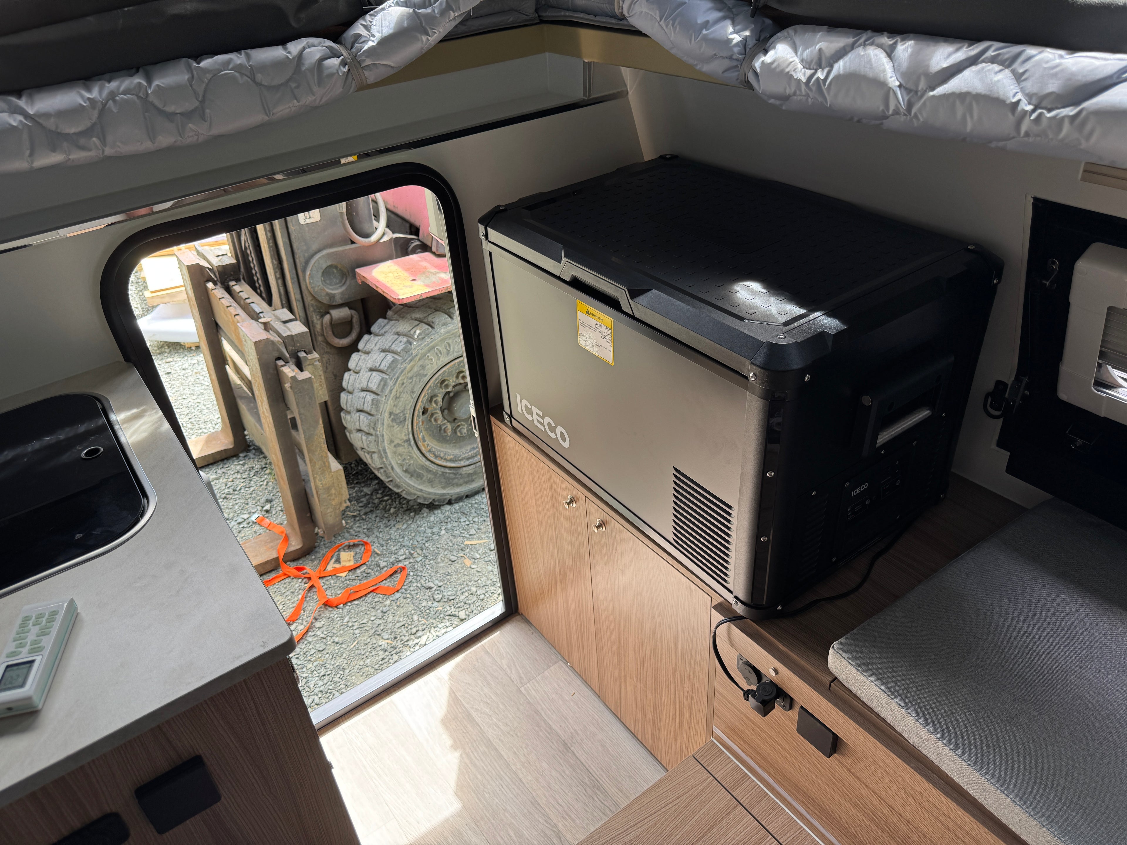 cascadia overland co apex interior fridge area iceco