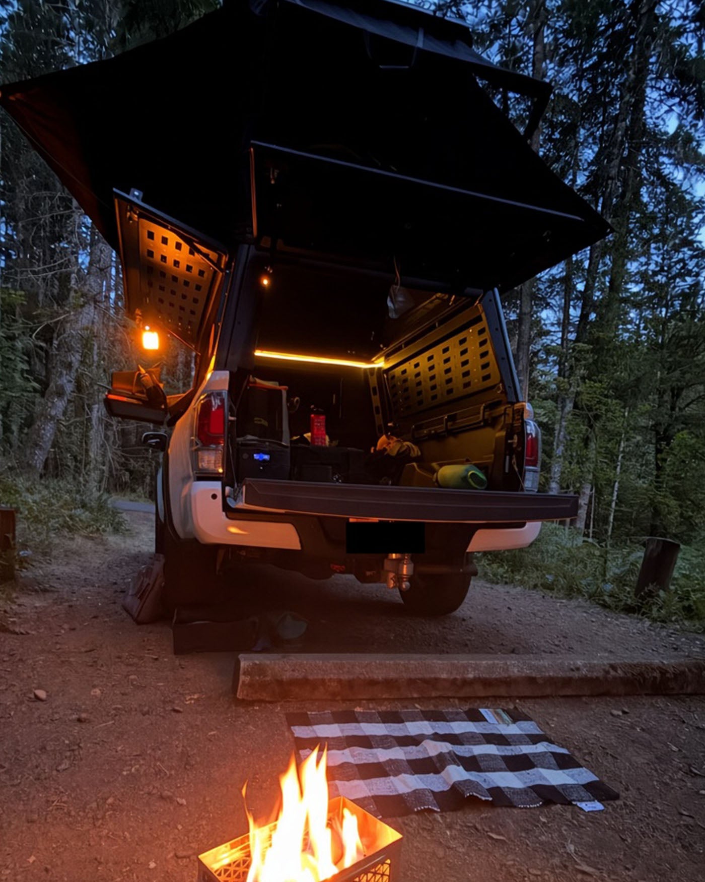 Frontier camper interior looking up from the truck bed